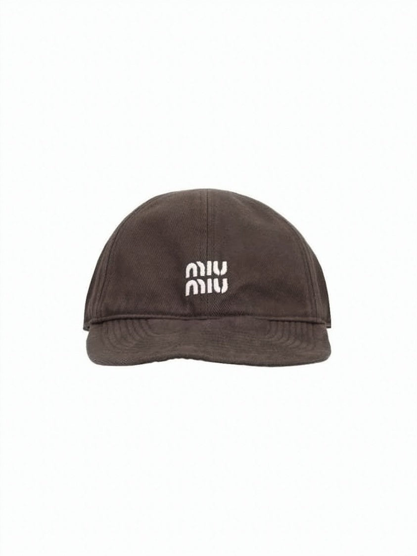 Miu Miu Structured Cotton Cap With Embroidered Logo By Miu Miu