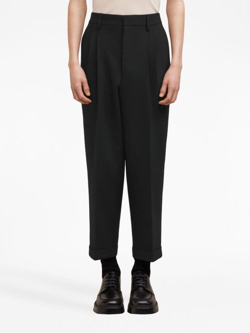 Ami Box-Pleated Black Cropped Trousers