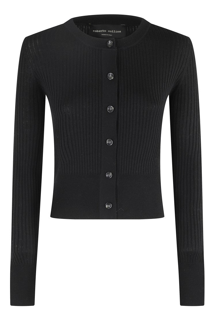 Roberto Collina Ribbed Knit Merino Wool Cardigan With Central Button Closure