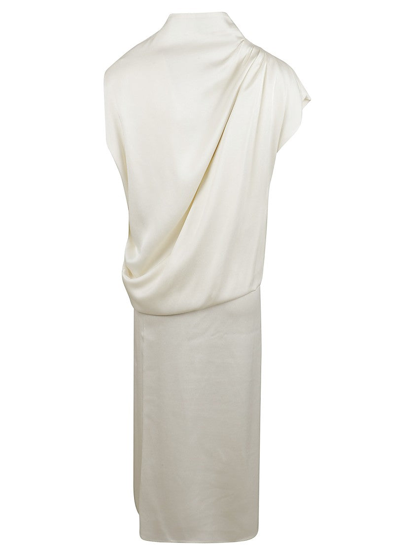 Fabiana Filippi Draped Satin Midi Dress With Decorative Buttons