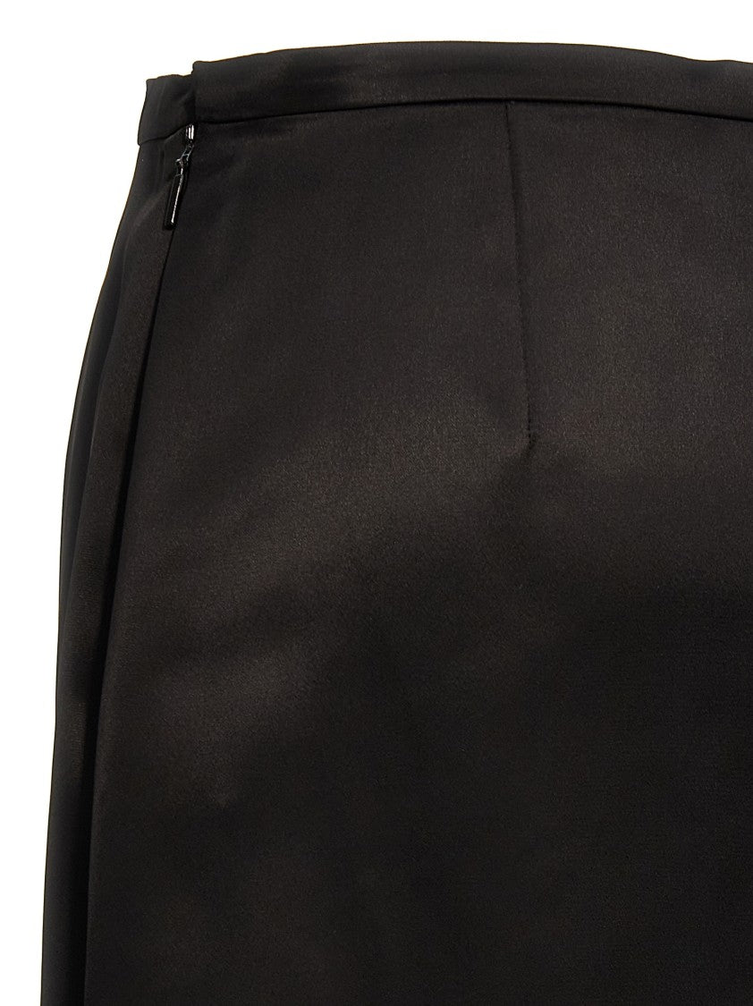 Saint Laurent Viscose Satin Pencil Skirt With Mid-Waist Design