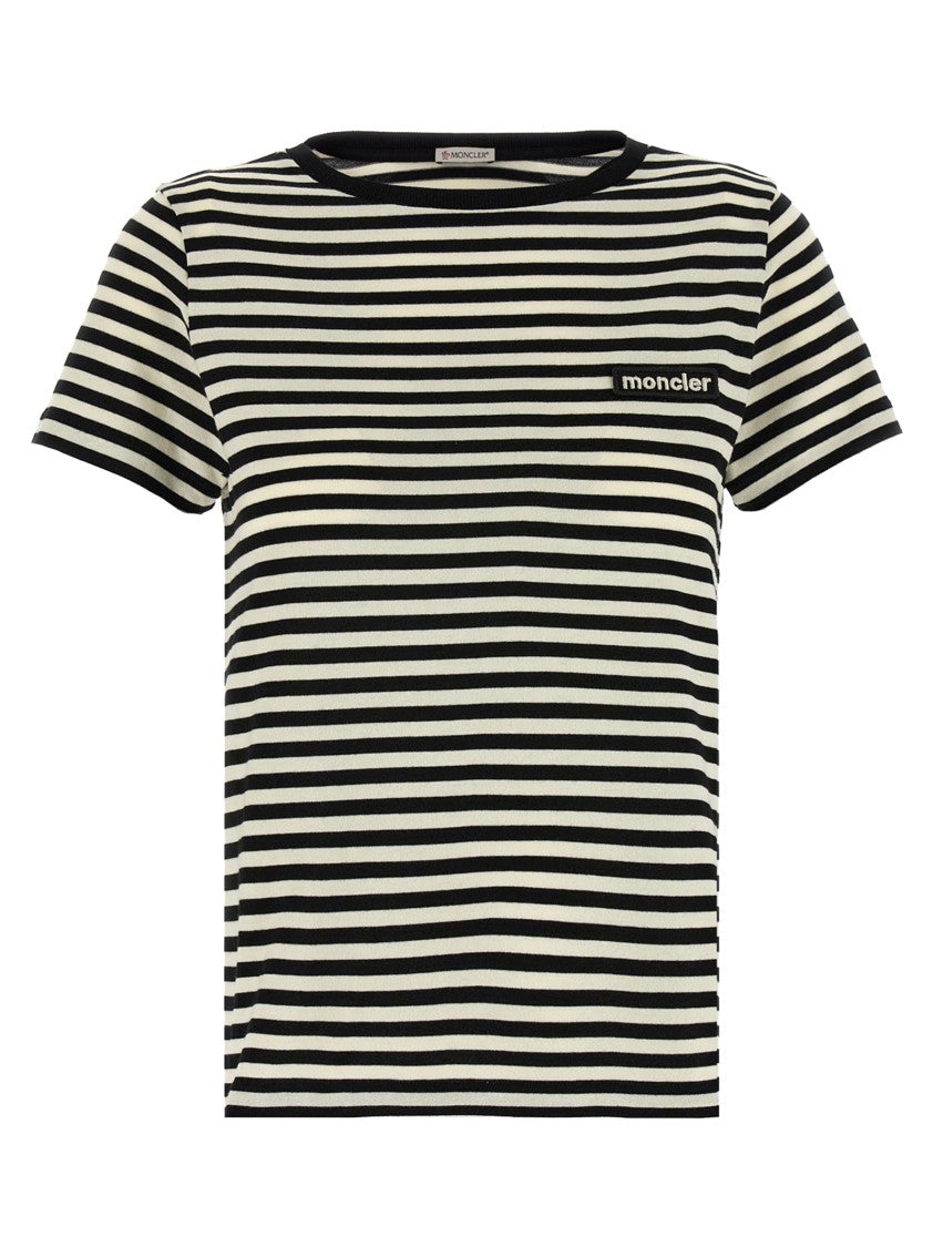 Moncler Classic Striped Cotton T-Shirt With Logo Patch