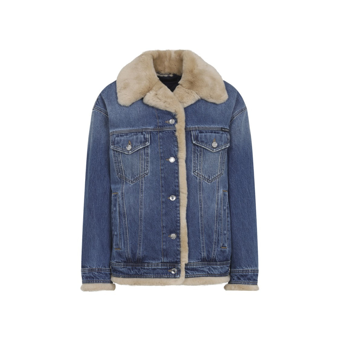 Dolce & Gabbana Denim Jacket With Plush Rabbit Fur Lining And Flap Pockets
