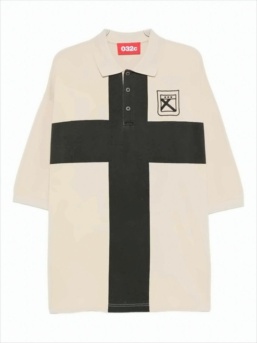 032C Short-Sleeved Polo Shirt With Bold Cross Design