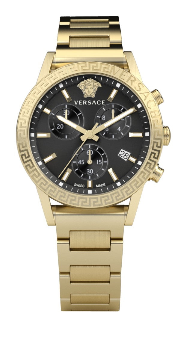 Versace Gold-Toned 40Mm Stainless Steel Chronograph Watch With Black Dial
