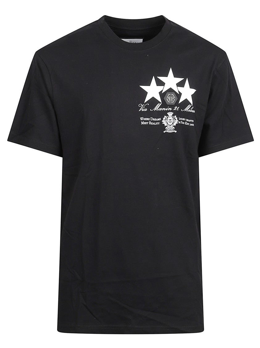 Philipp Plein Black Short-Sleeve T-Shirt With Star Print And Emblem