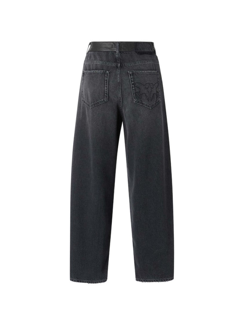Pinko Blue Cropped Wide-Leg Vintage Wash Jeans