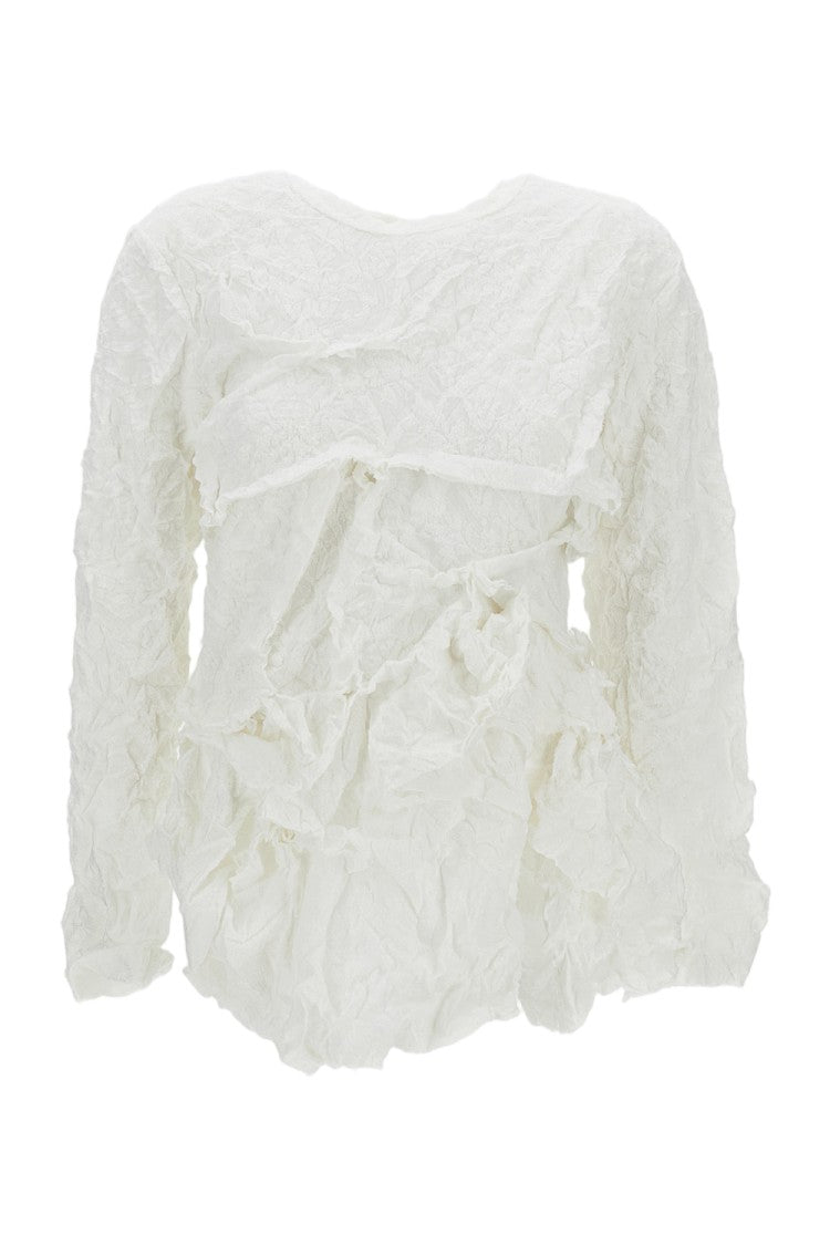 Comme Des Garçons White Crinkled Ruffle Cotton-Blend Tank Top