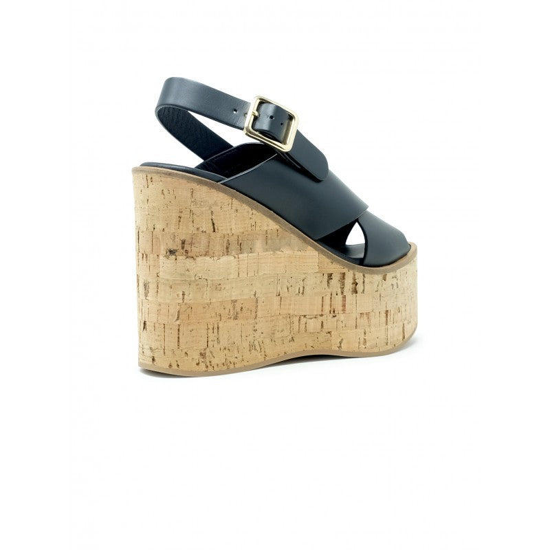 Paloma Barceló Black Leather Begonia Wedge Sandals