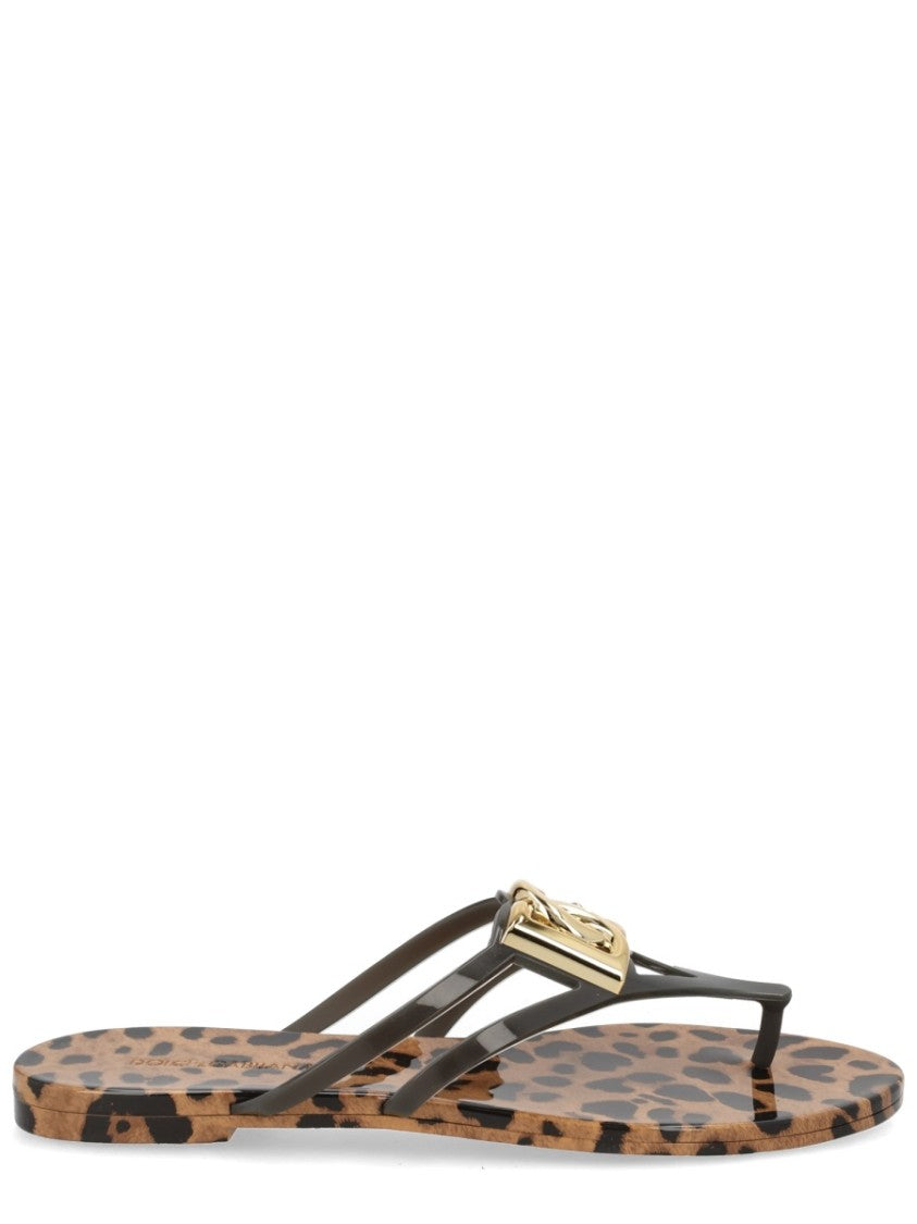 Dolce & Gabbana Leopard Print Gold Logo Slides