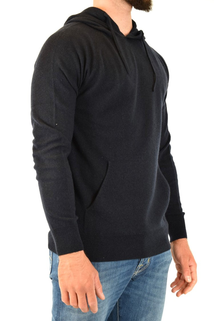 Emporio Armani Hooded Black Knitwear With Drawstrings