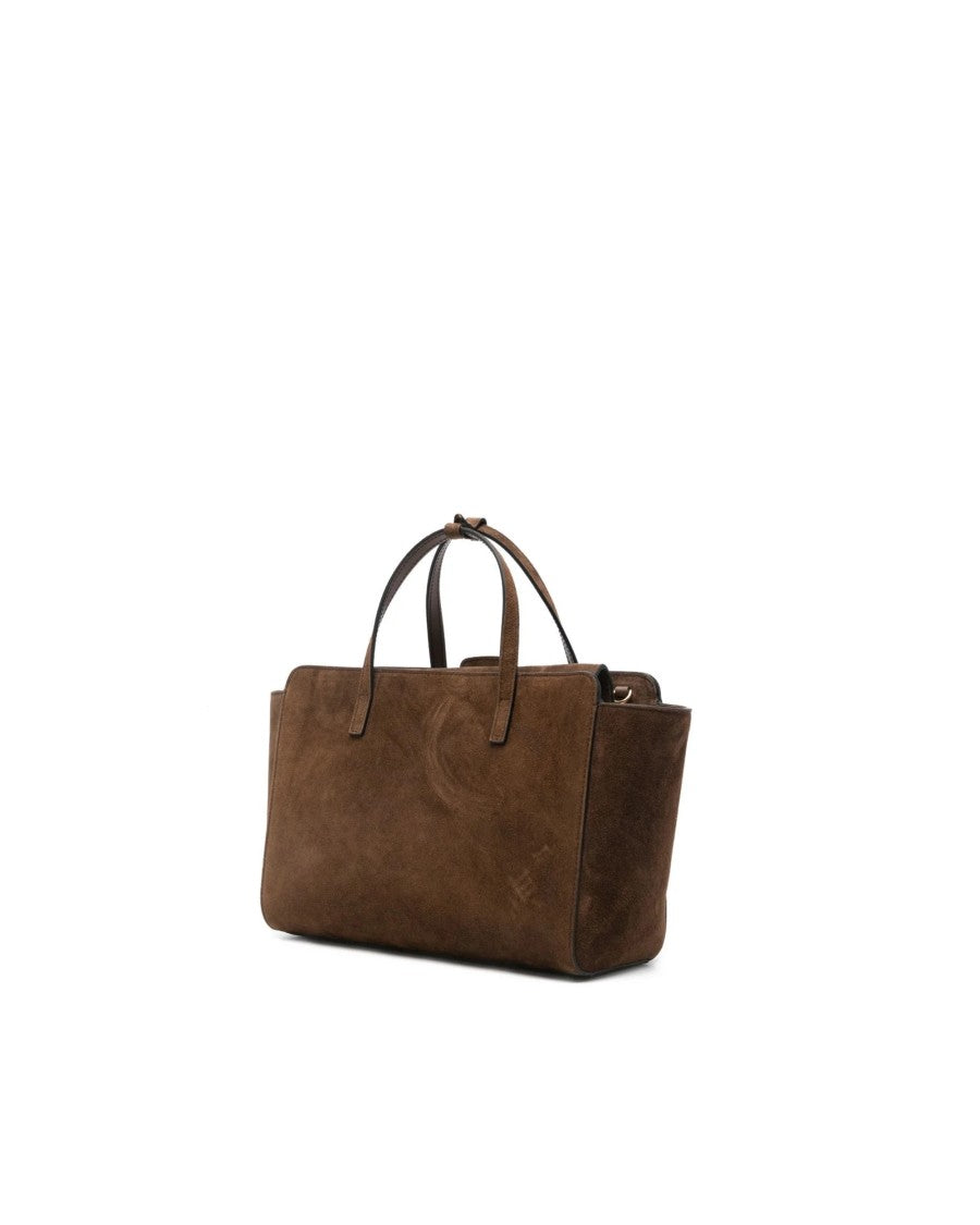 Hidesins Medium Suede Handbag With Flap Closure And Gold Accents