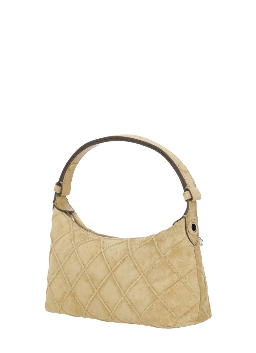 Tory Burch Beige Diamond-Pattern Leather Suede Pochette
