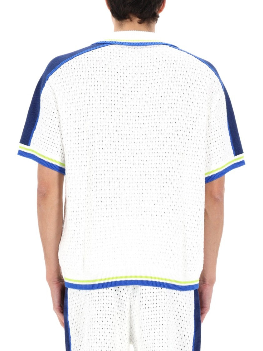 Casablanca Crochet Striped Ribbed Trim Shirt