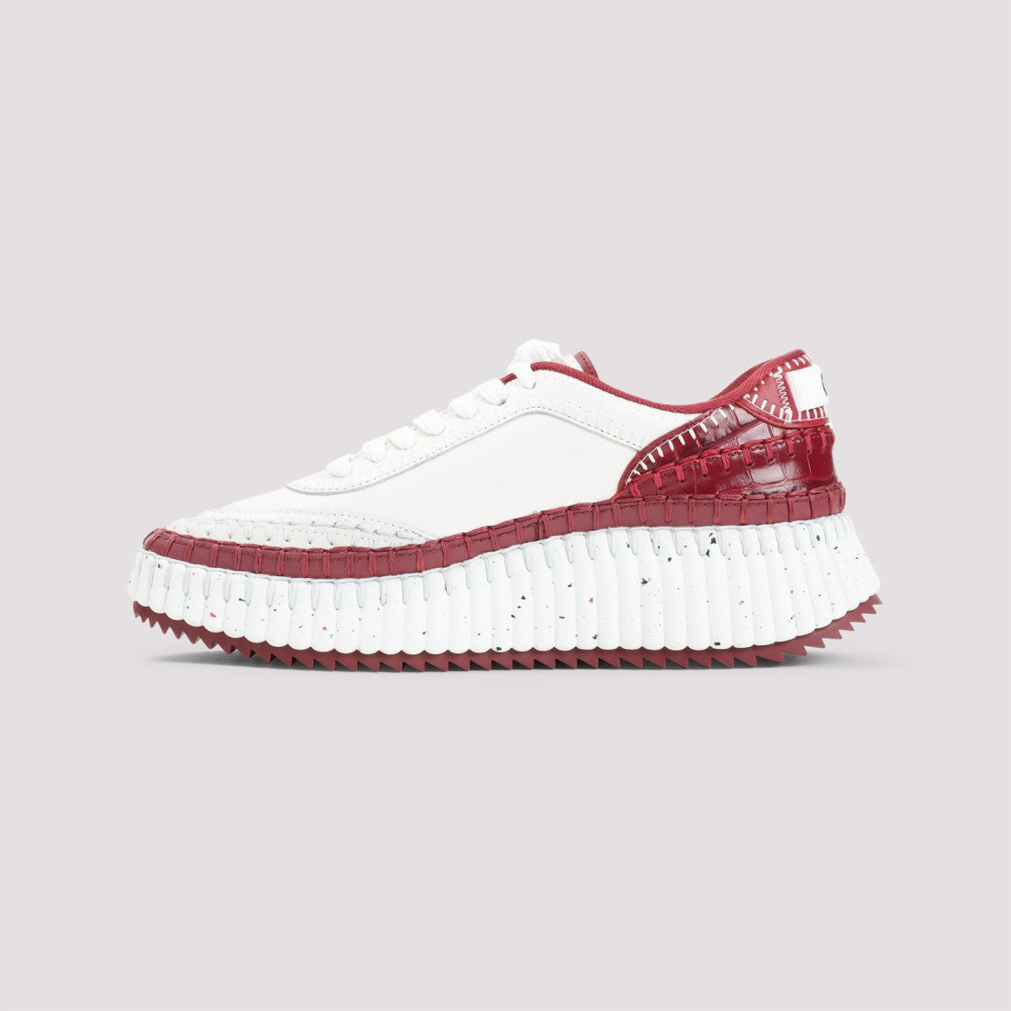 Chloé Red Leather Sneakers With Textured Sole And Elegant Accents