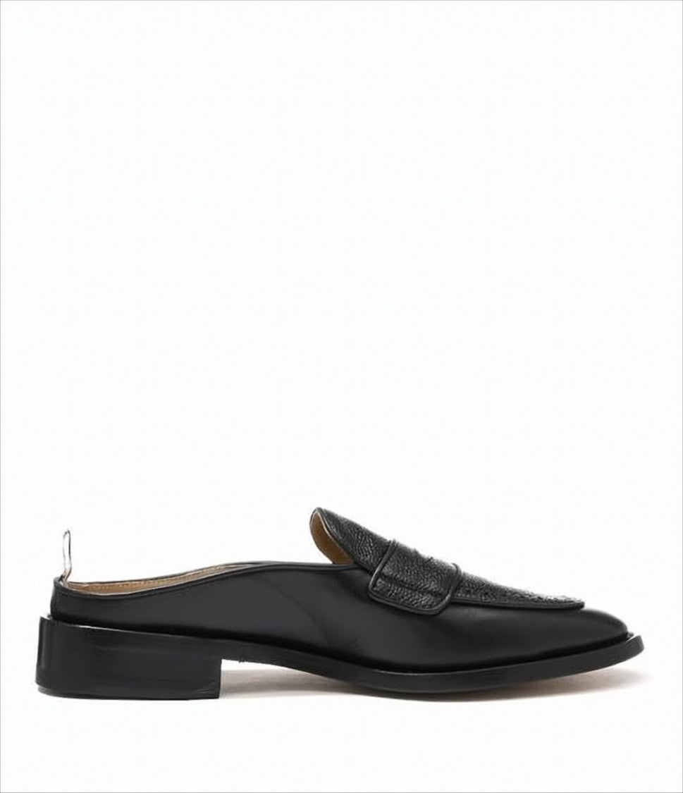 Thom Browne Slip-On Loafers With Textured Leather Vamp And Tricolor Tab