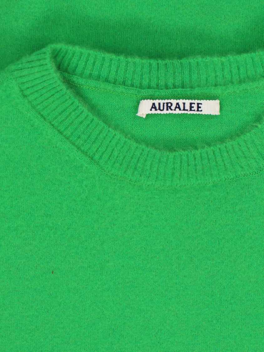 Auralee Green Crew Neck Cashmere Blend Sweater