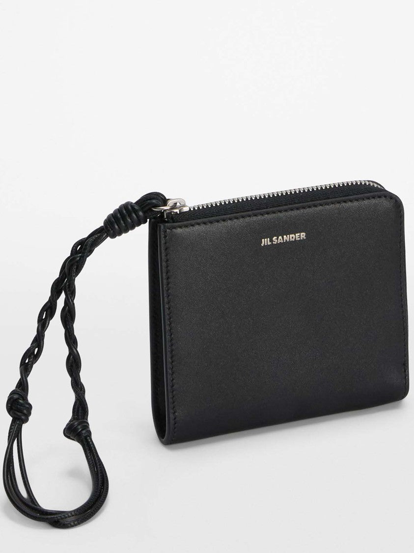 Jil Sander Black Rectangular Zip Braided Wallet