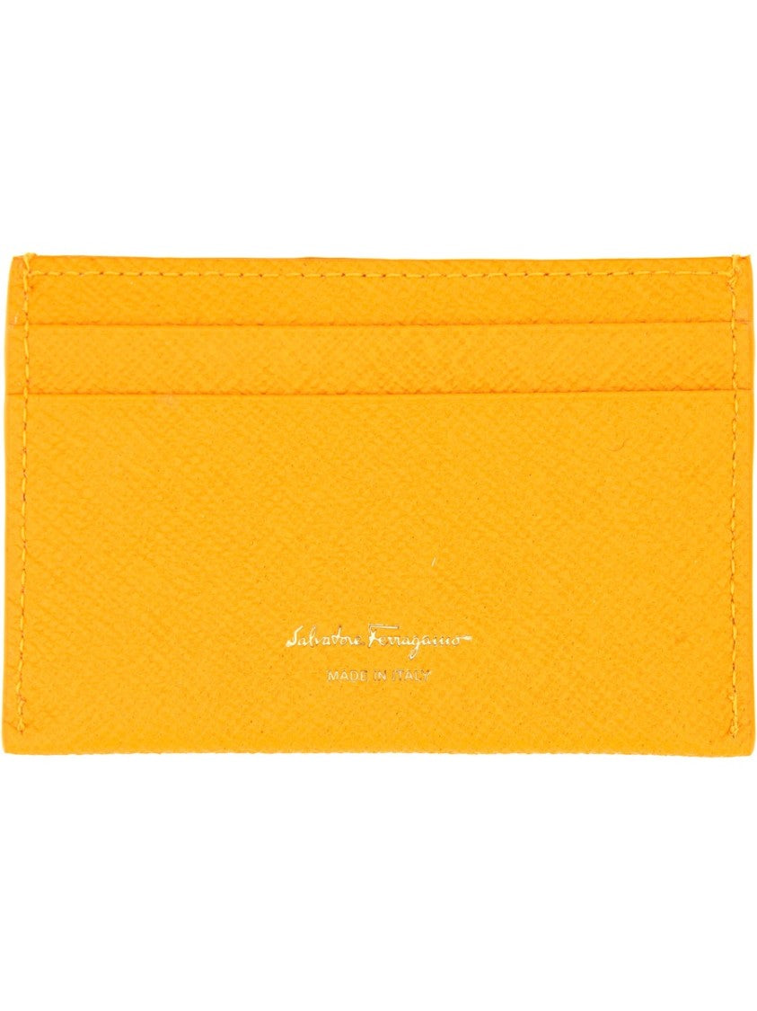 Ferragamo Calf Leather Card Holder With Logo Accent