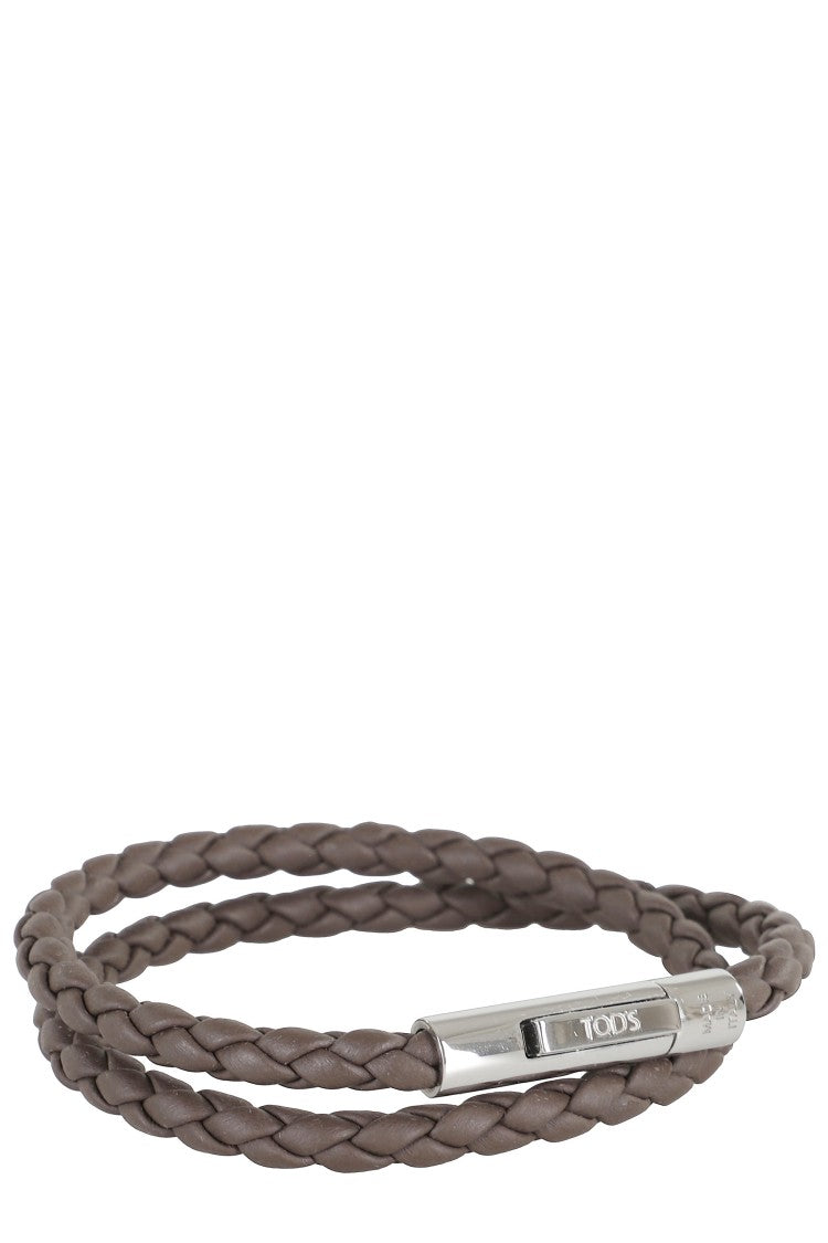 Tod's Double Wrap Woven Leather Bracelet With Snap Closure