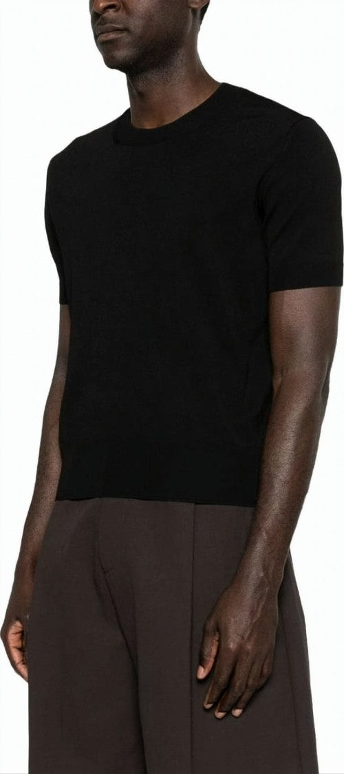 Ami Paris Black Fitted Viscose Rayon Crewneck Sweater