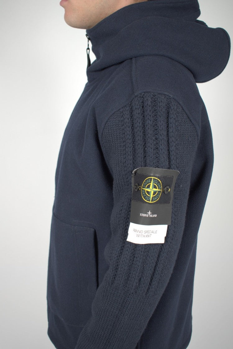 Stone Island Navy Hooded Full-Zip Wool-Blend Jacket