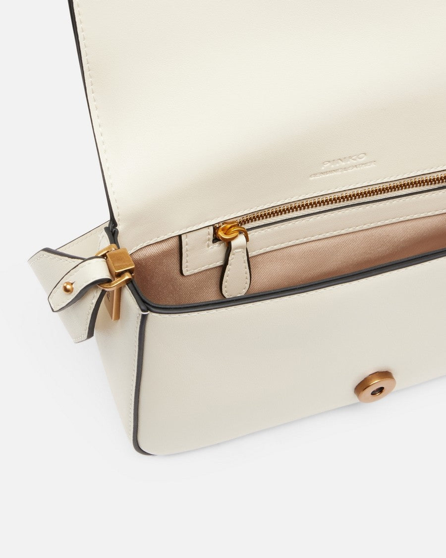 Pinko Structured White Leather Handbag With Distinctive Bird Clasp