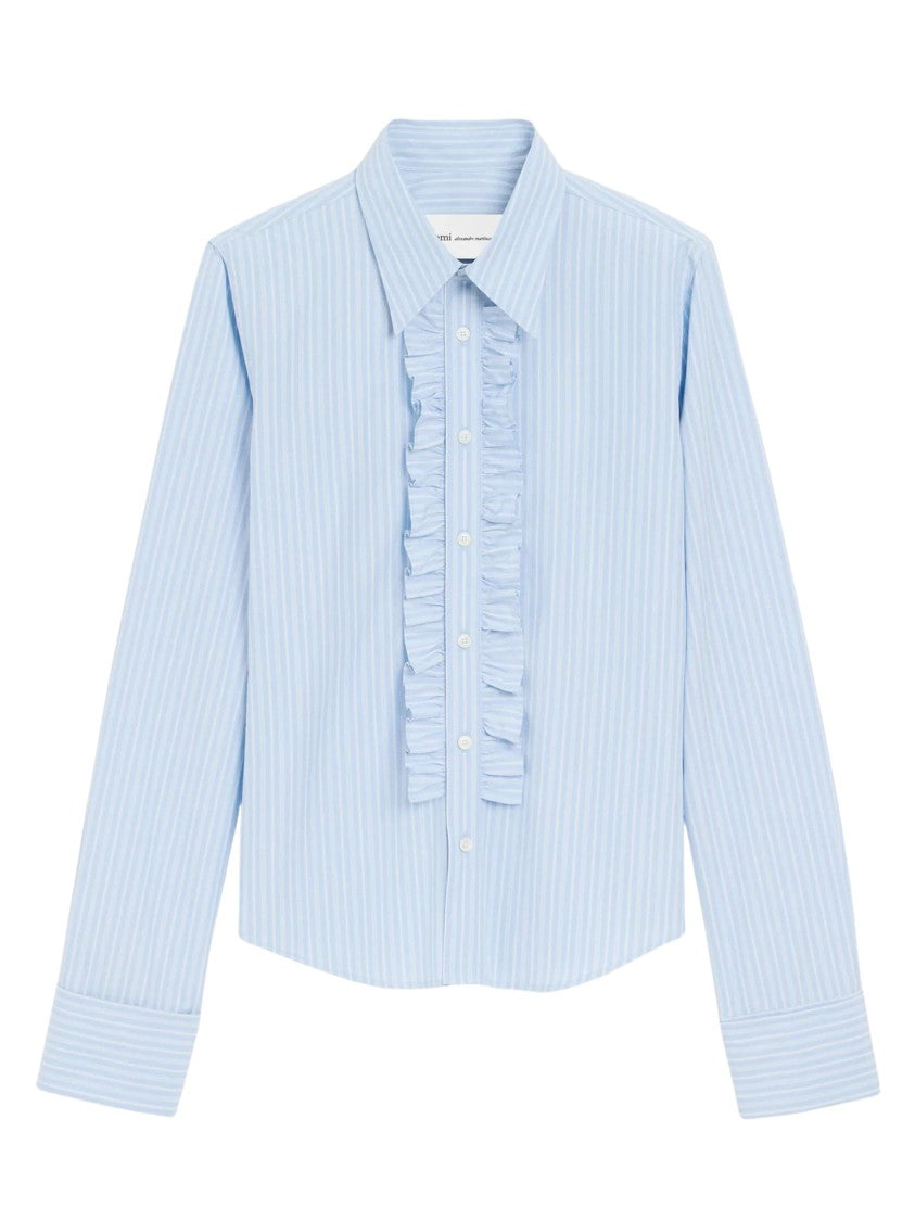 Ami Paris Blue Vertical Jabot Cotton Shirt