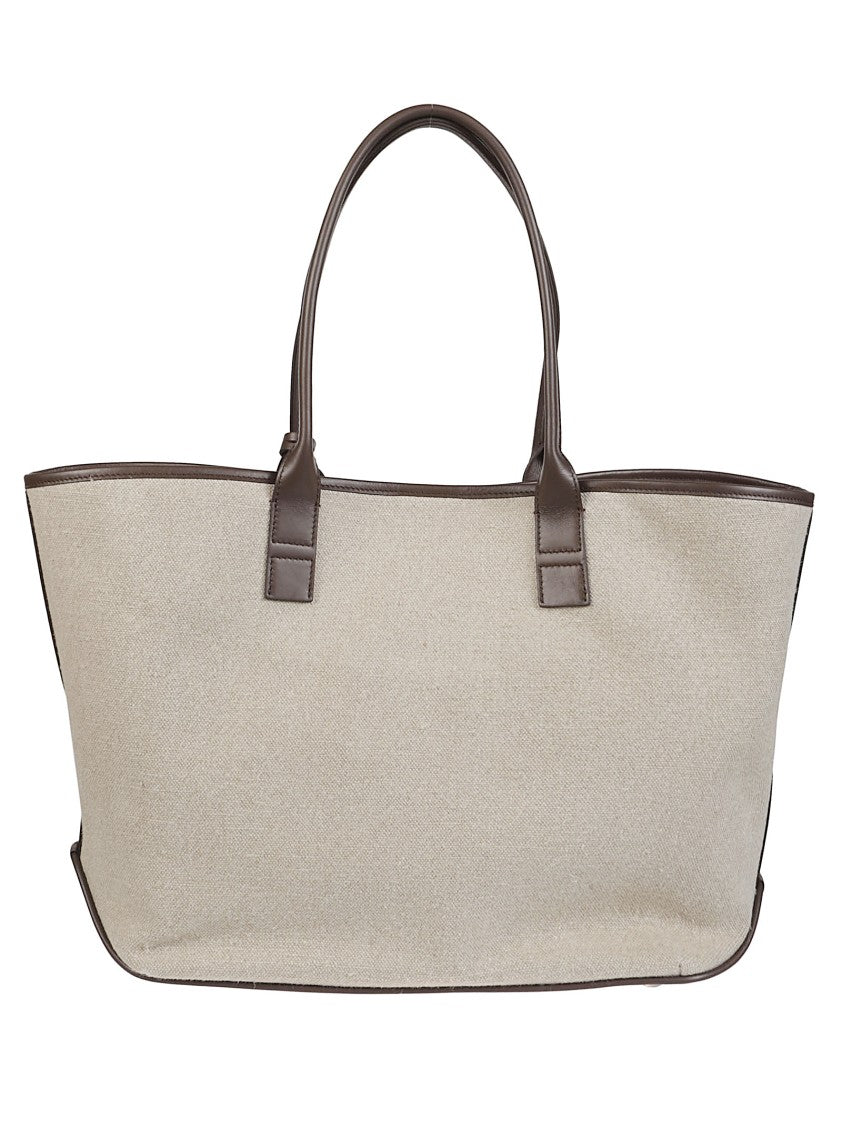 Hogan Medium Address Linen Leather Accent Tote Bag