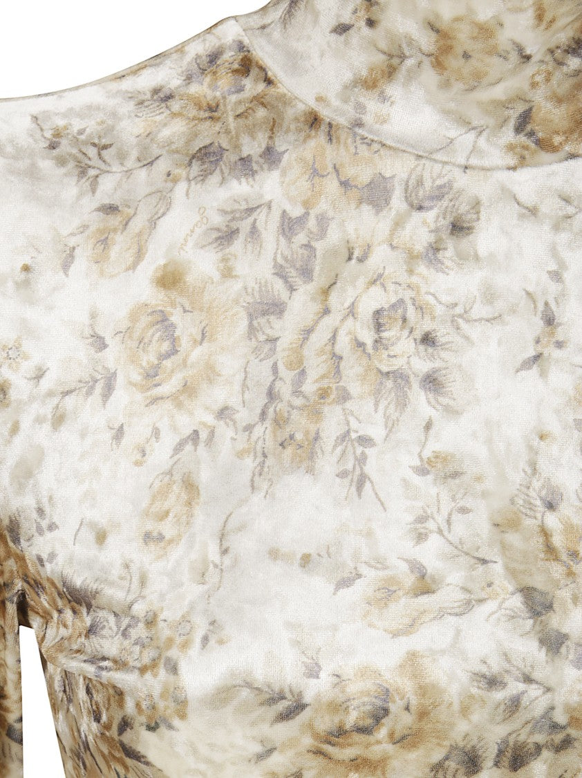 Ganni Slim Fit Floral Print Turtleneck Top