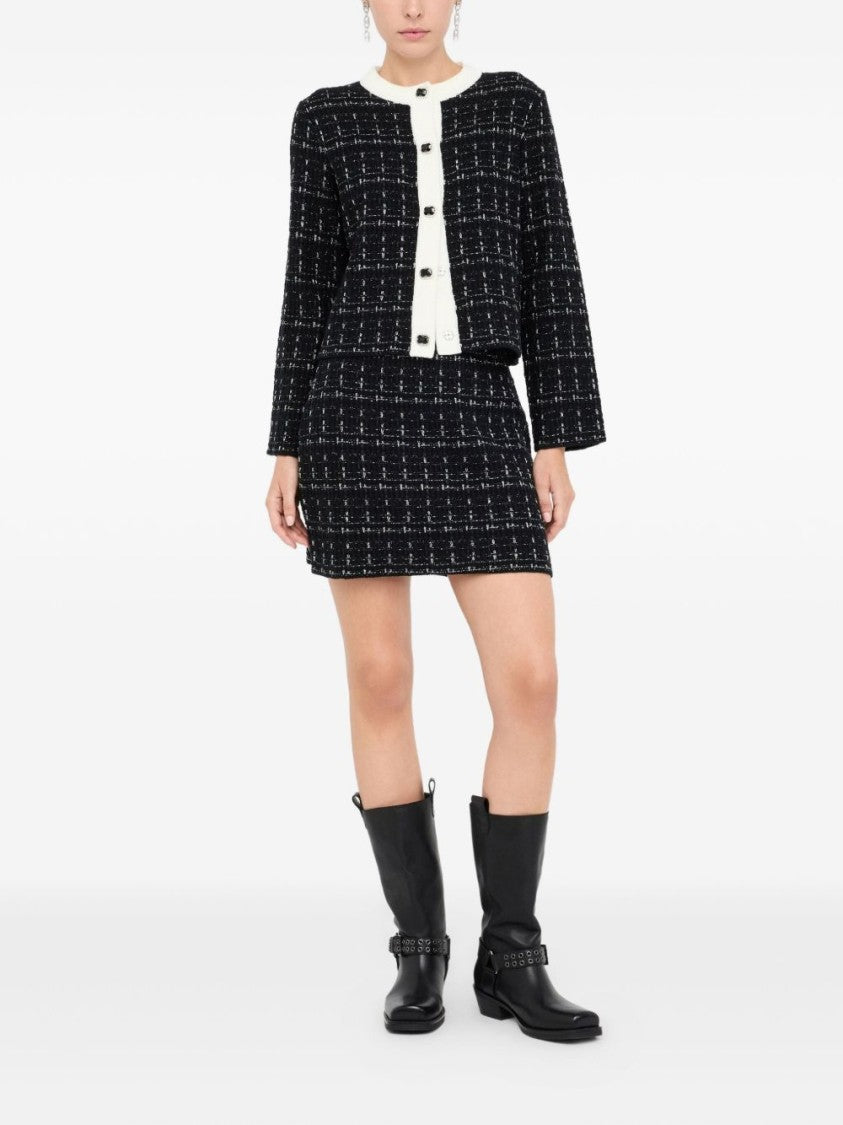 Liu Jo Textured Black And White Checkered Jacket With Contrasting Trims