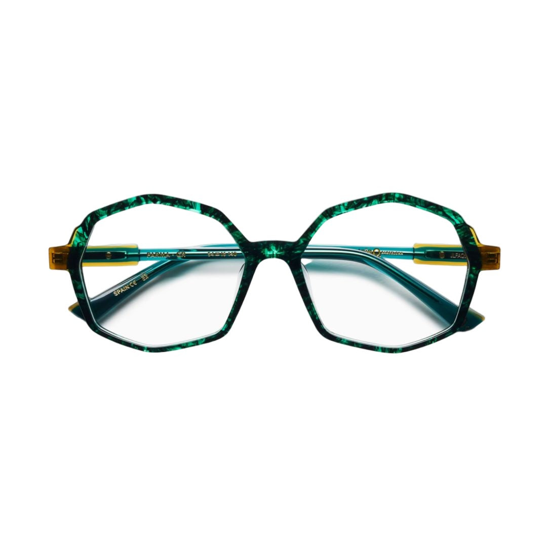 Etnia Barcelona Parma Marbled Green Octagonal Frame Eyeglasses With Translucent Temples