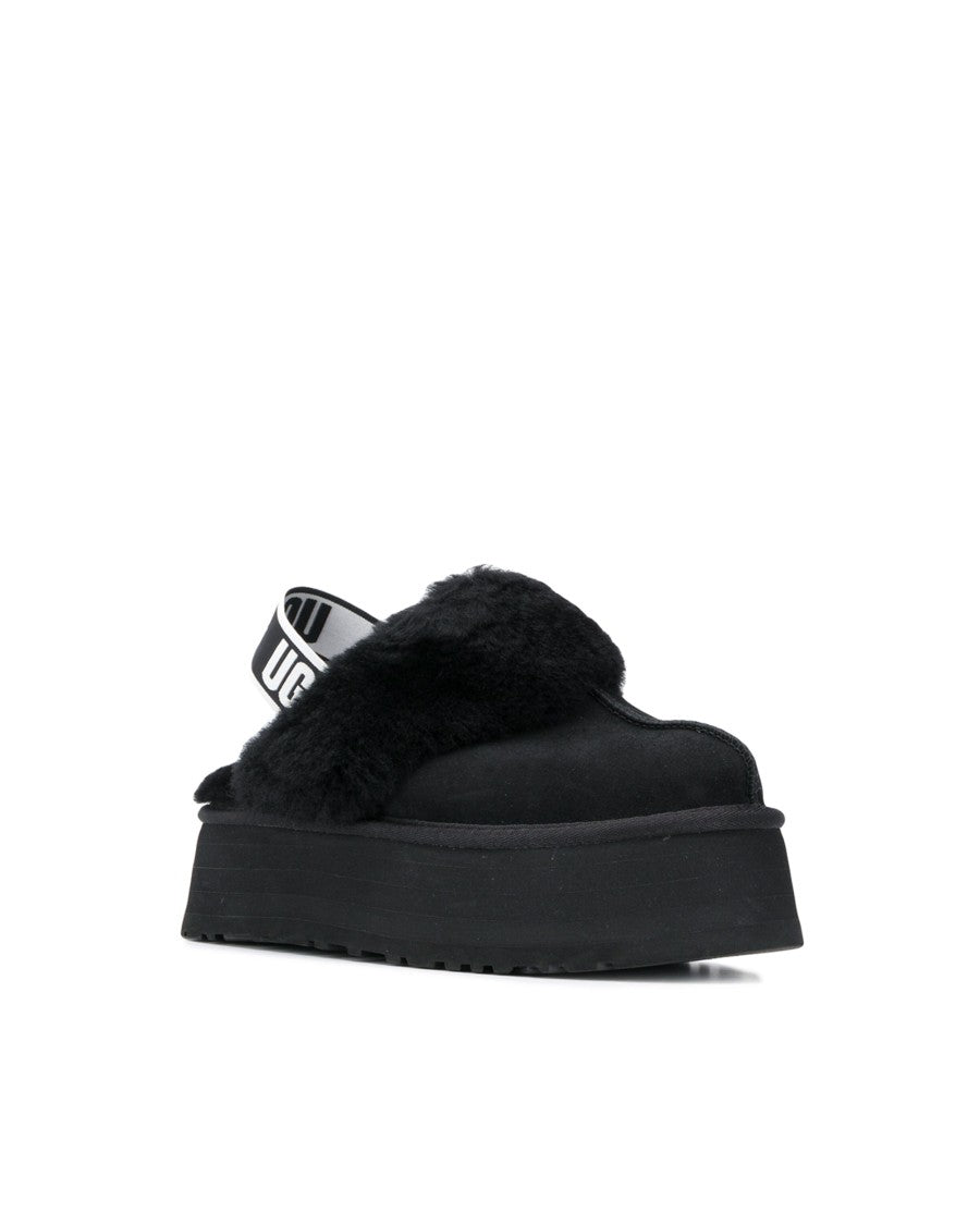 Ugg Black Funkette Suede Shearling Slip-On Platform Slippers