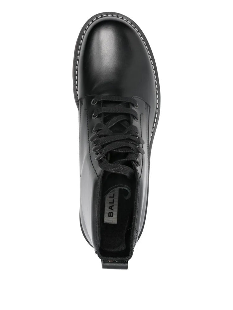 Bally Black Minimalist Lace-Up Leather Ankle Boots