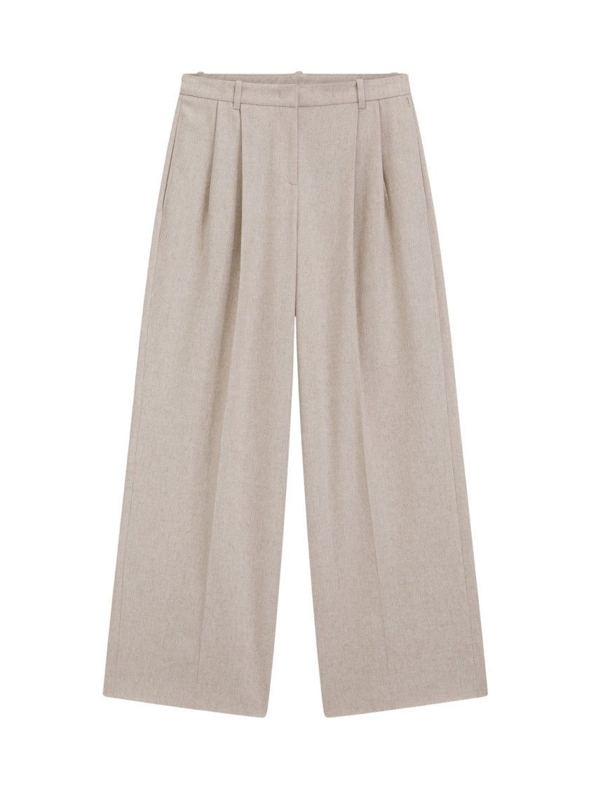 Boss Pleated Wide-Leg Trousers In Melange Flannel