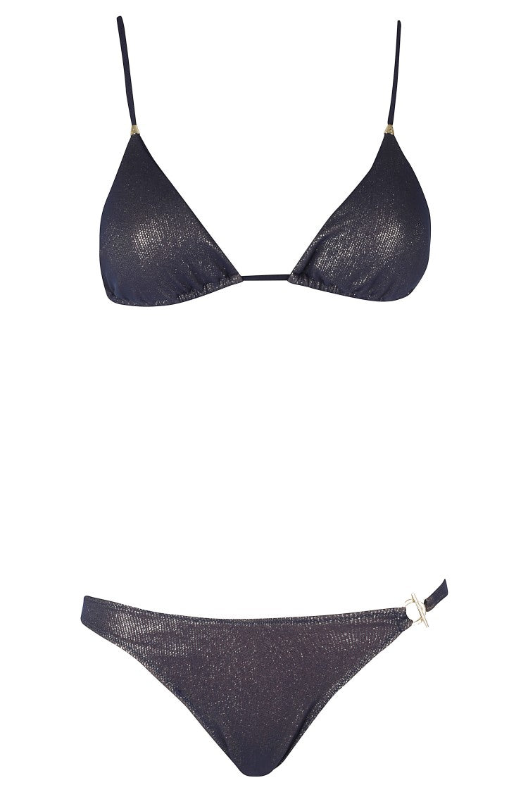Pin-Up Blue Lamé Tulle Ring Detail Polyester Bikini