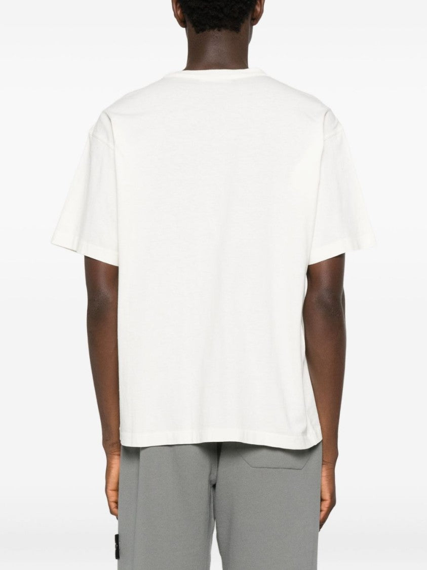 Stone Island Ivory Cotton Crew Neck T-Shirt With Design