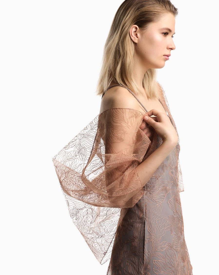 Emporio Armani Embroidered Tulle Bat Sleeves Elegant Cape