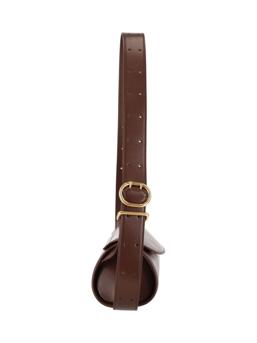 Jil Sander Brown Cannolo Small Calfskin Shoulder Bag