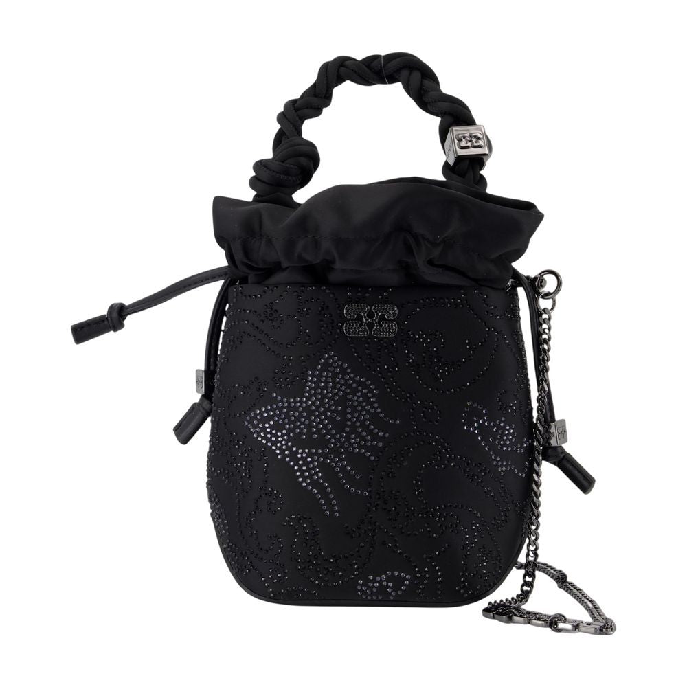 Ganni Bou Mini Flower Purse - Satin - Black