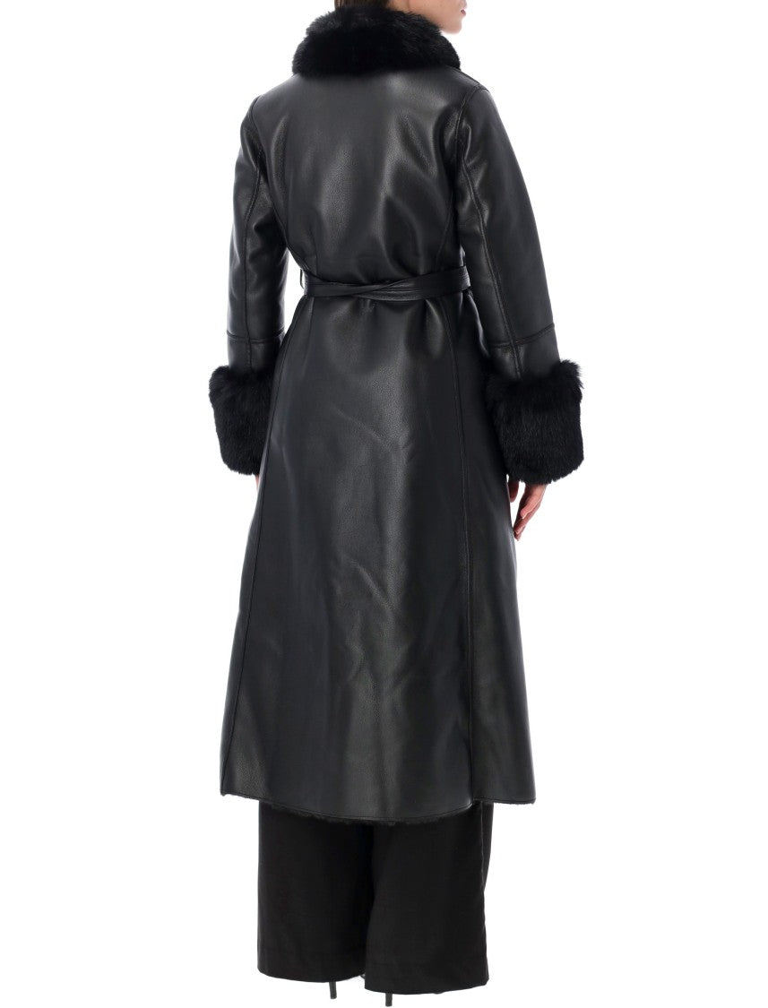 Urbancode Reversible Leather Plush Fur Trim Long Coat