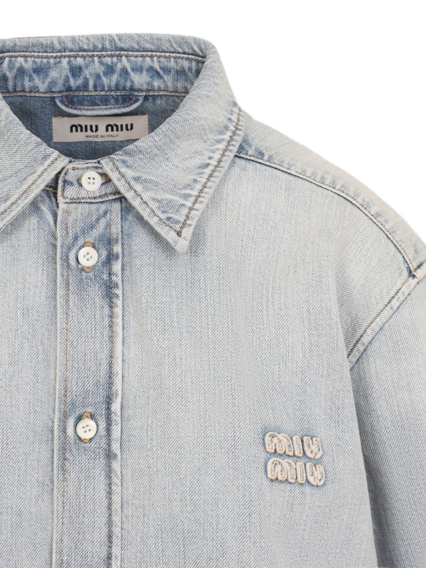Miu Miu Blue Light Washed Denim Classic Collar Shirt