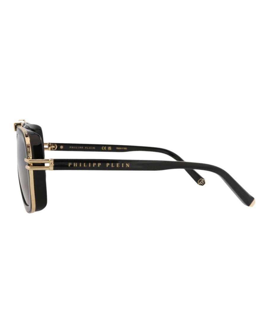 Philipp Plein Bold Aviator-Frame Metal Sunglasses With Gold Accents
