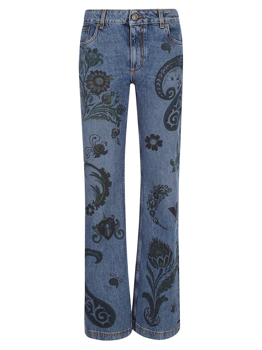 Etro Flared Denim Jeans With Signature Pegasus Detail