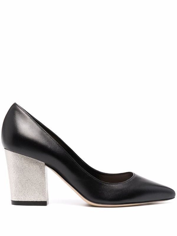 Sergio Rossi Sleek Pointed Toe Pumps With Metallic Block Heel