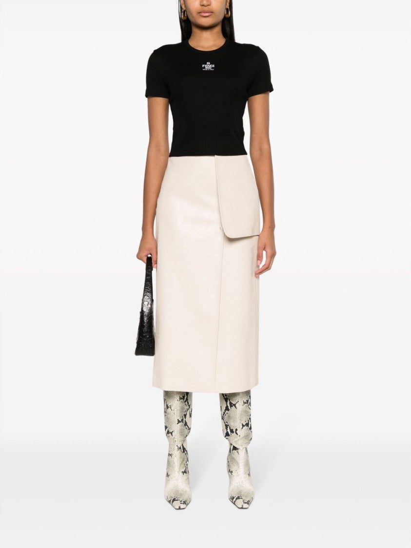 Fendi Fitted Short-Sleeved Crop Top With Ribbed Texture