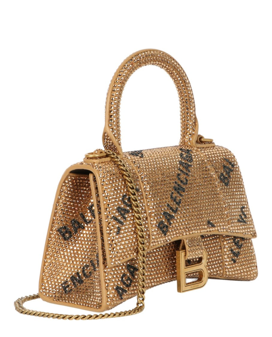 Balenciaga Hourglass Xs Top Handle Bag With Allover Logo Strass