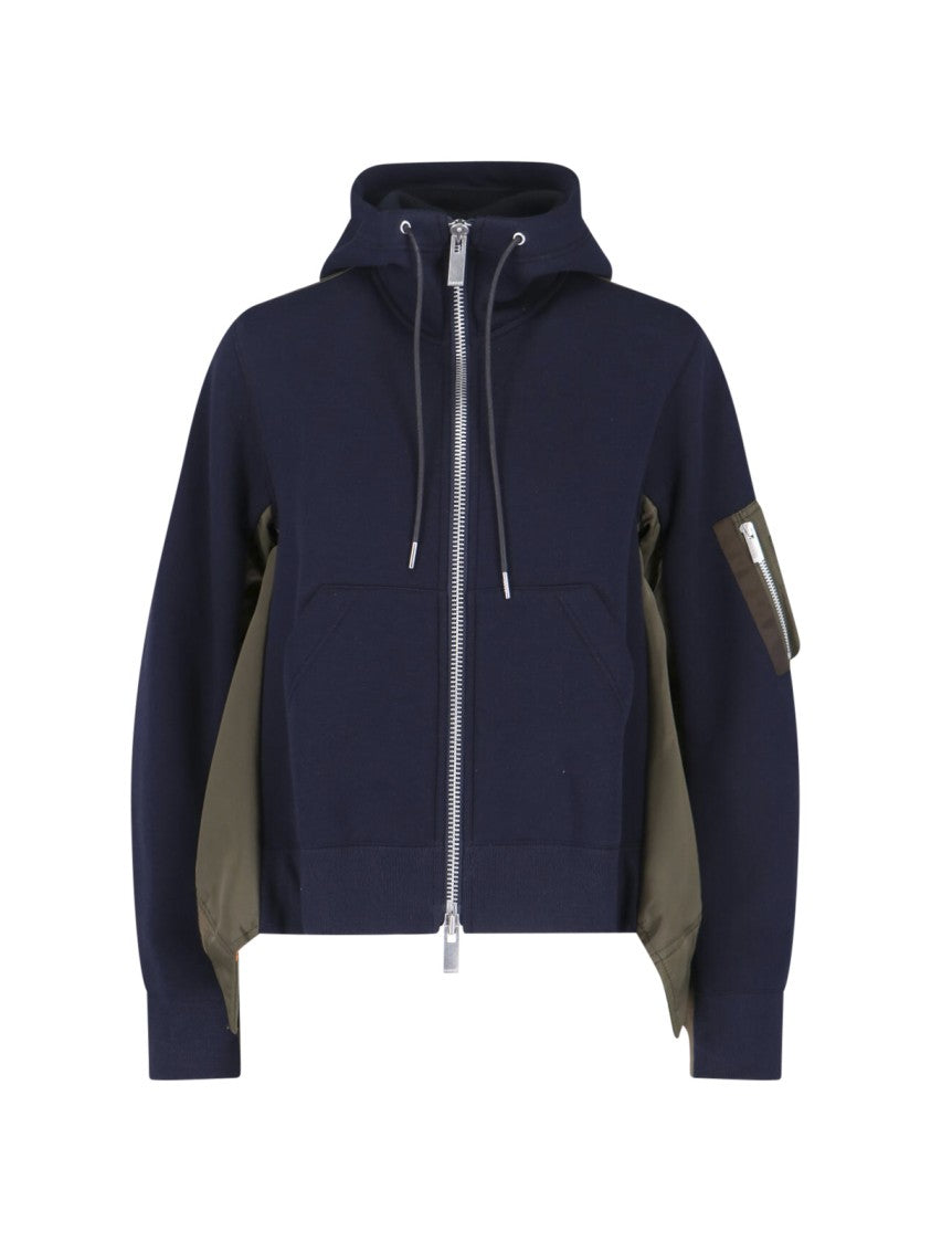 Sacai Navy/Green Double Zip Fabric Hoodie