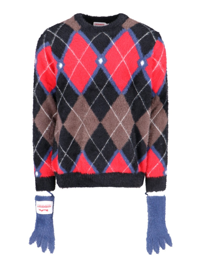 Charles Jeffrey Loverboy Fluffy Gloves Sweater In Multicolor Nylon Diamond Pattern