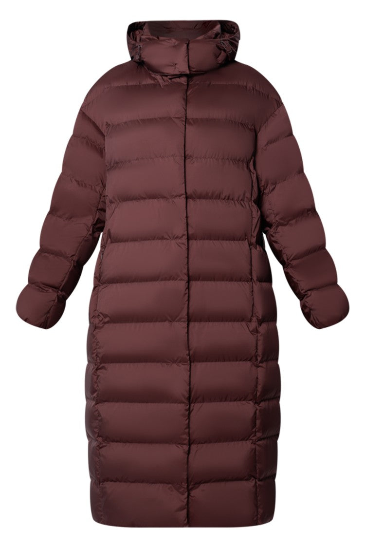 Max Mara Burgundy Quilted Long Coat With Adjustable Hood